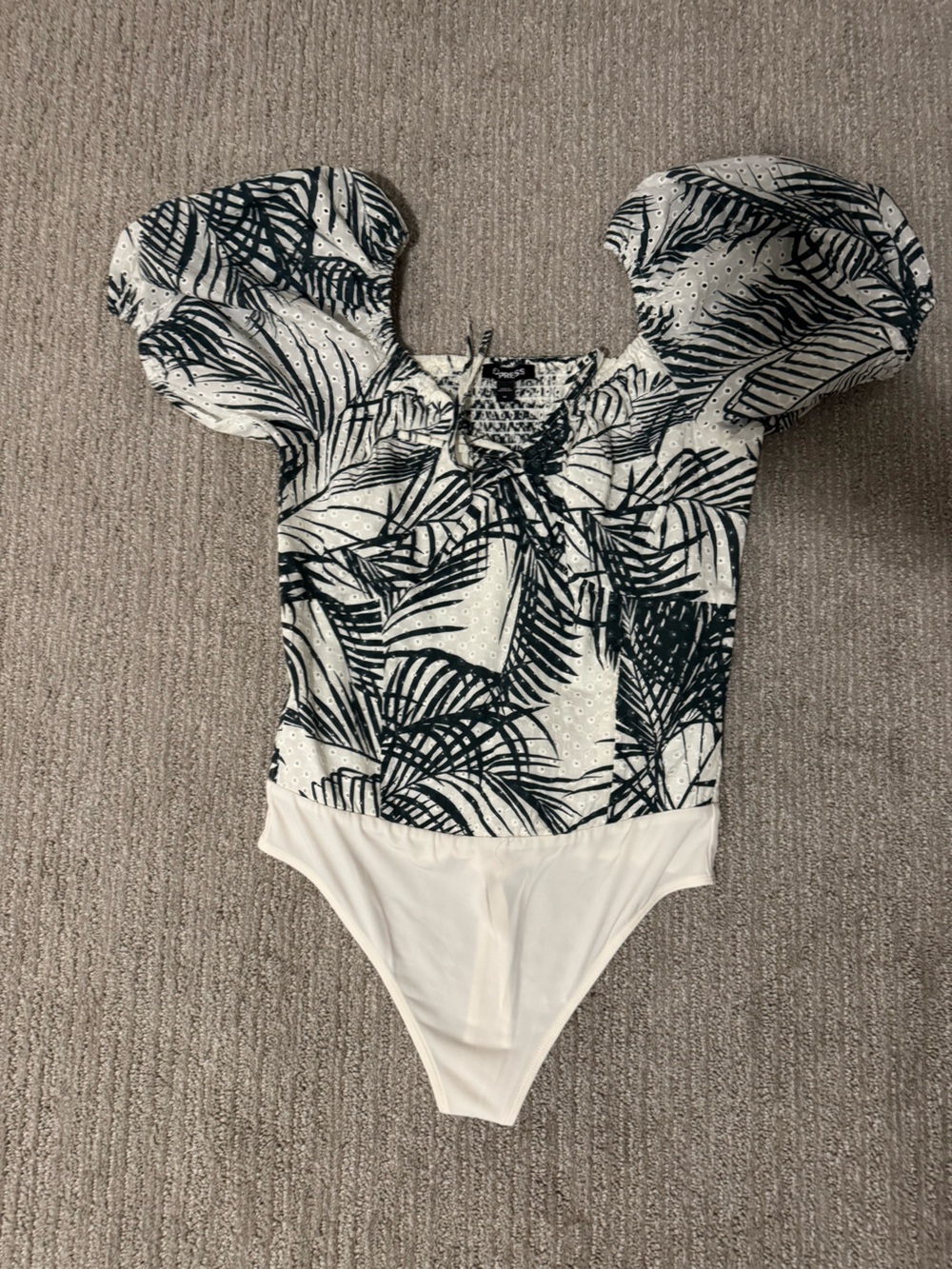 Express White & Black Palm-Print Eyelet Bodysuit